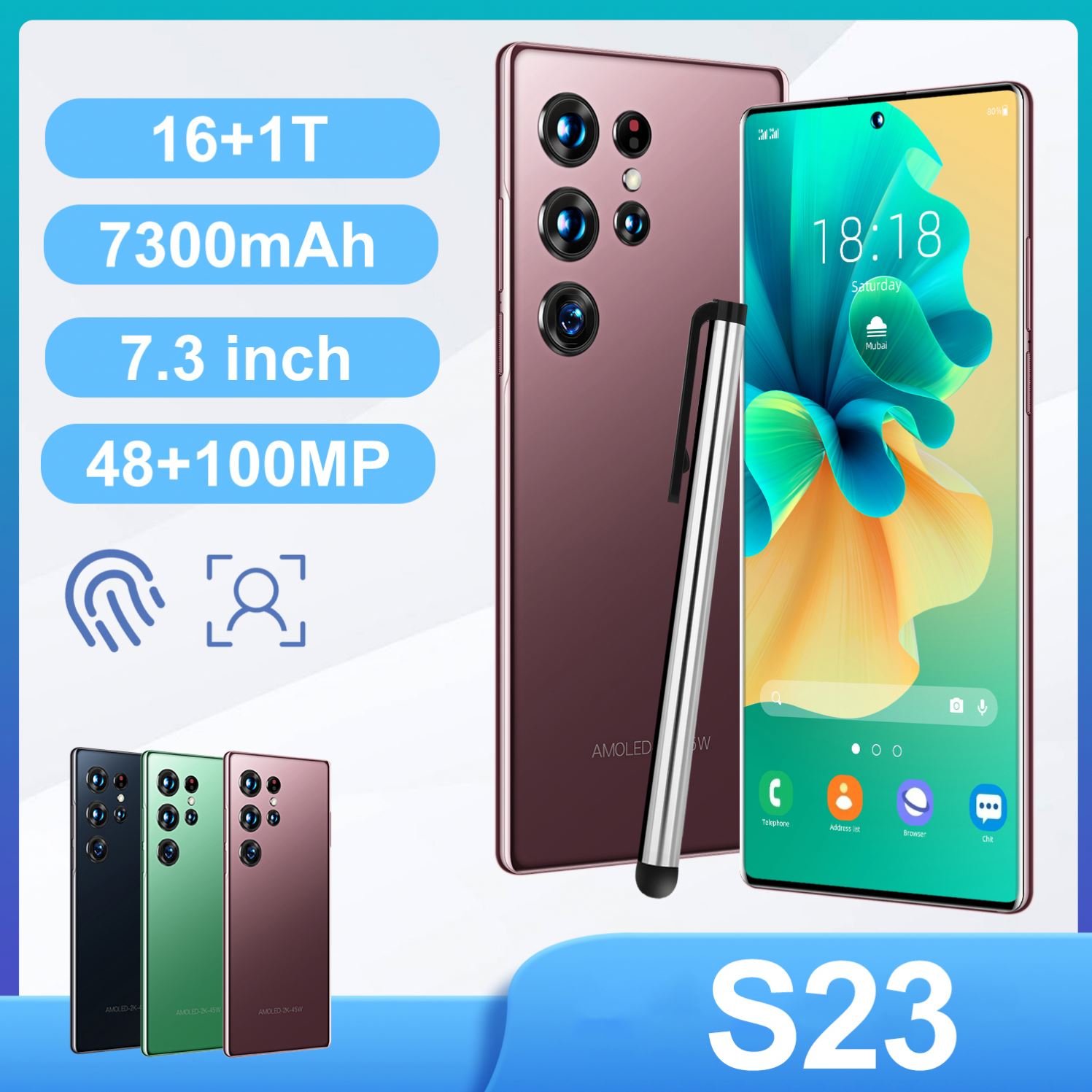 S23 Ultra Original 16gb+1tb 7.3 Inch 48mp+100mpv 3g/4g/5g High Quality Android 12 Smart Cell Phone